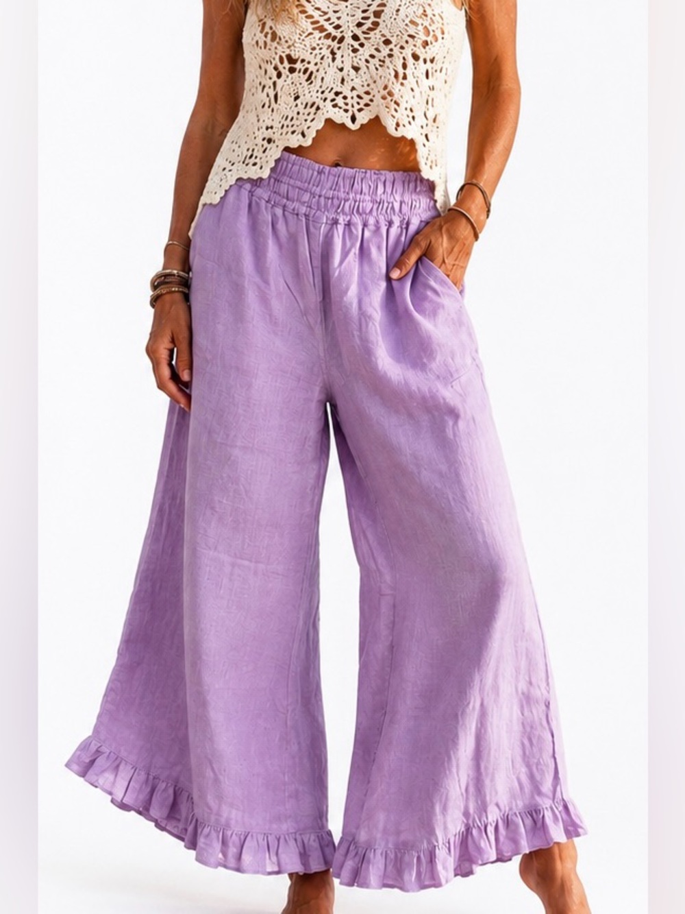 Anthropologie Lavender Wide-Leg Linen-Blend Pants